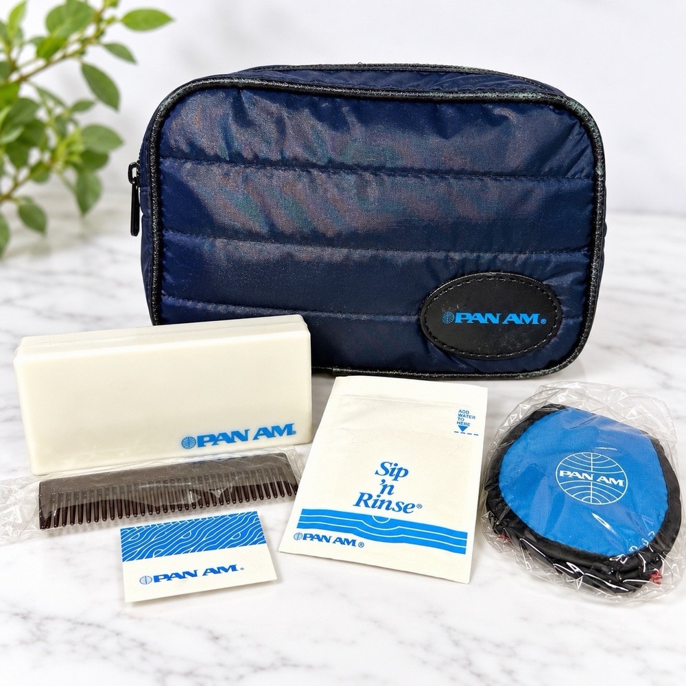 Vintage 1980s Pan Am First Class Amenity Toiletry Kit Bag Original Contents